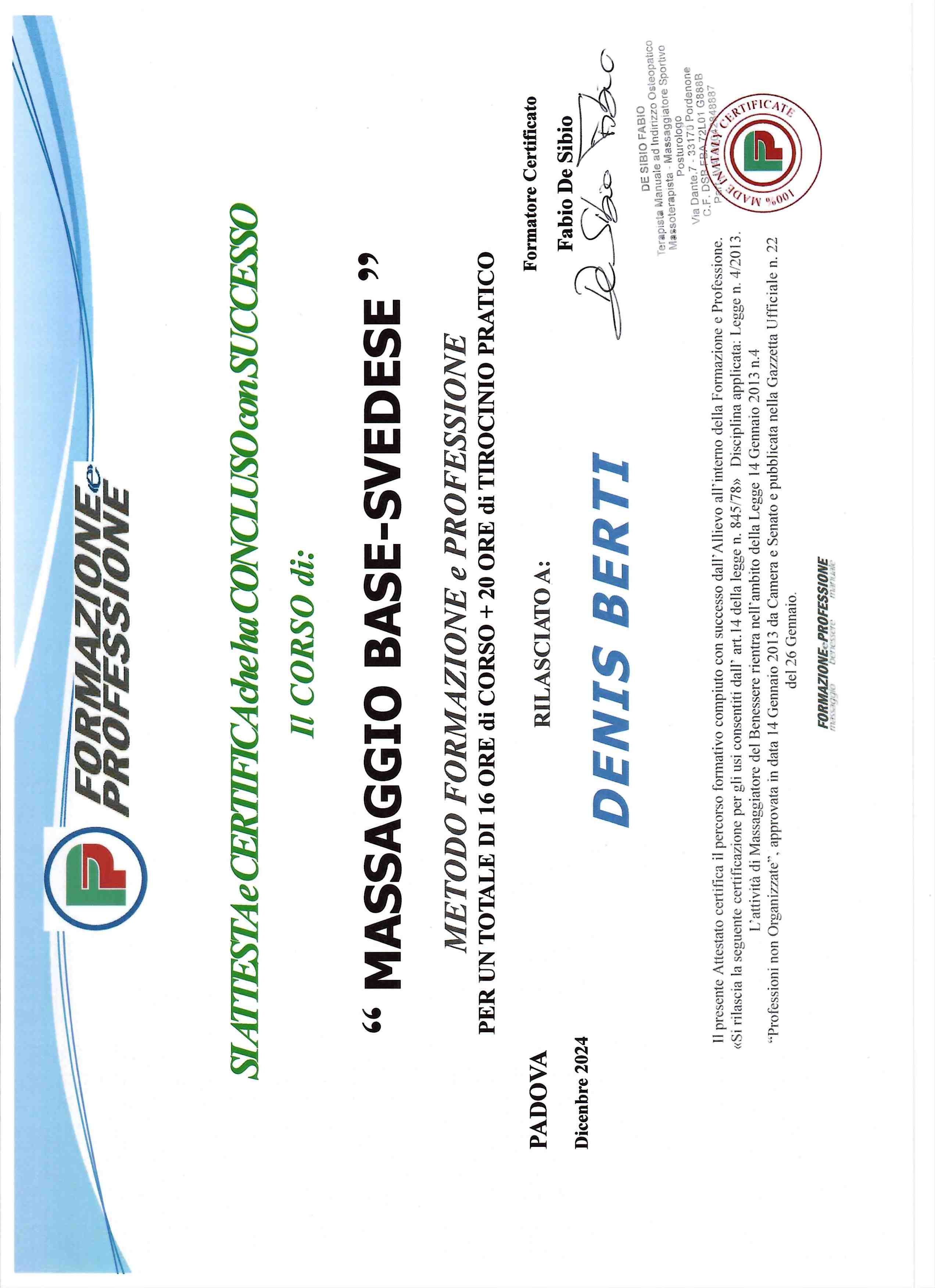 Diploma in Massoterapia